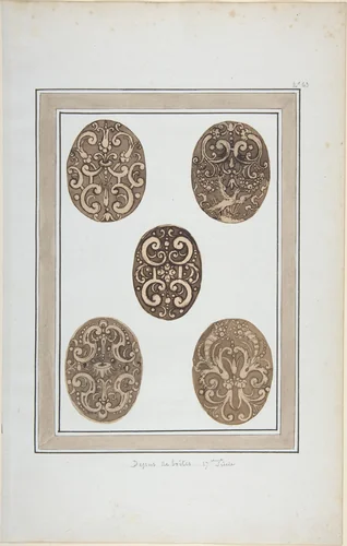 Oval Ornament Designs for Boxes by anonymous, drawing, 1600-1700