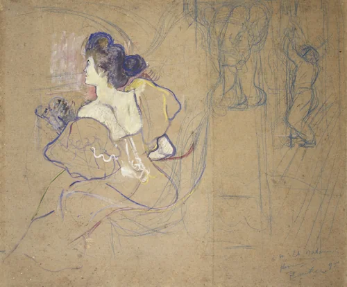 Madame Thadée Natanson (Misia Godebska, 1872–1950) at the Theater by Henri de Toulouse-Lautrec, drawing, 1895