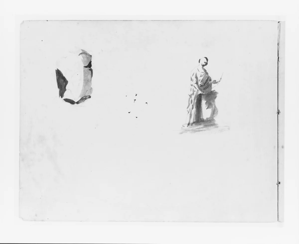 Sketch of a Male Torso; Sketch of a Full-length Male Figure (from Sketchbook) by John Quincy Adams Ward, artwork, 1857-1860