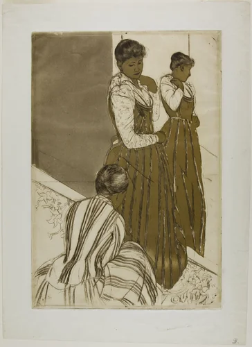 The Fitting by Mary Cassatt, print, 1890-1891