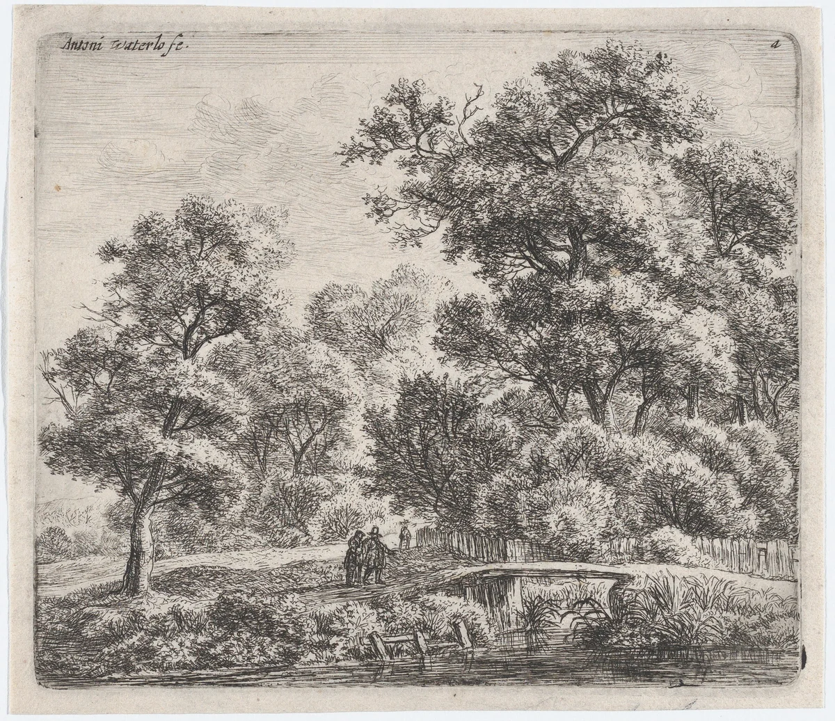 A Man and a Woman Near a Small Bridge (L'Homme et la Femme Près du Petit Pont) by Anthonie Waterloo, print, 1620-1690
