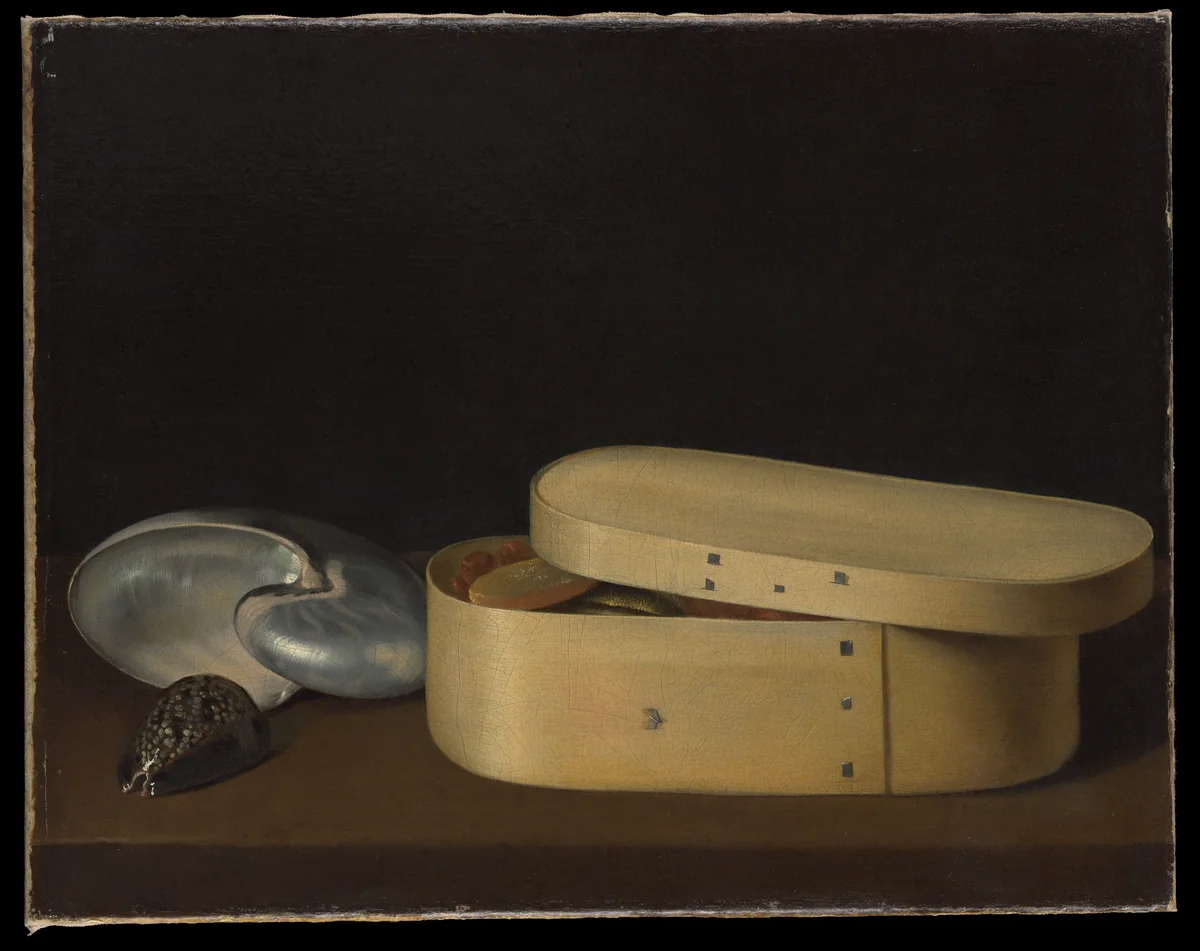 Still Life with Shells and a Chip-Wood Box by Sebastian Stoskopff, painting, 1626-1629