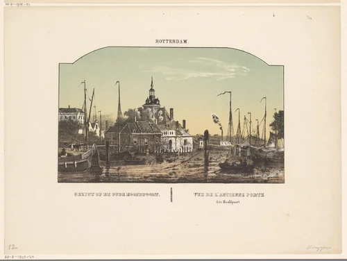 Gezicht op de oude Hoofdpoort in Rotterdam by Frederik Lodewijk Huygens, print, 1812-1887
