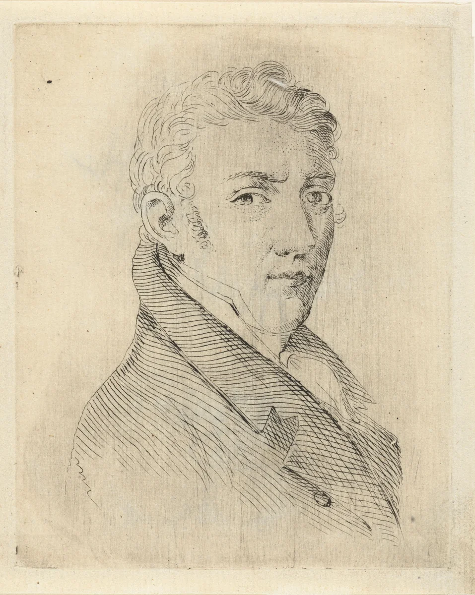 Portretbuste van een jonge man (zelfportret?) by Ernst Willem Jan Bagelaar, print, 1798-1837