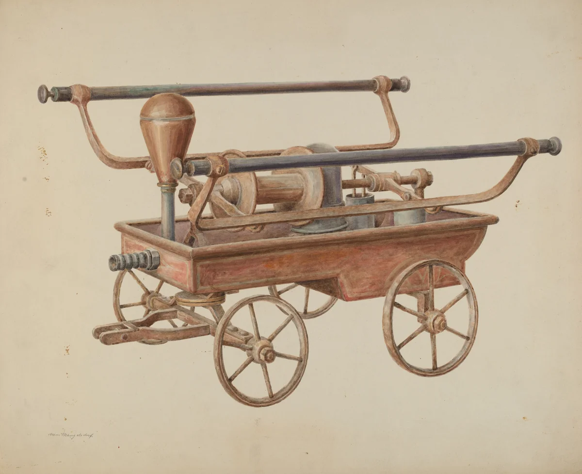 Hand Operated Fire Pump by Hans Mangelsdorf, index of american design, 1938