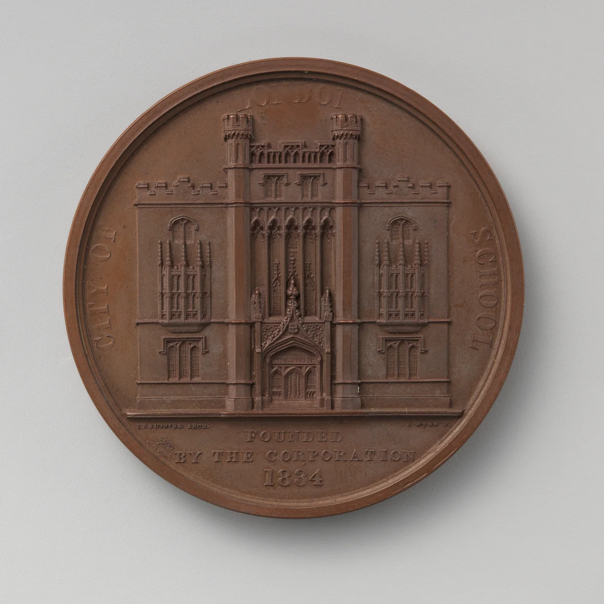 To Commemorate the Founding of the Free "City of London School" in 1834 by Benjamin Wyon, metalwork, 1834