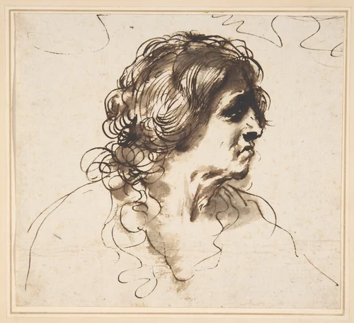 Bust of a Man Facing Right by Guercino, drawing, 1591-1666