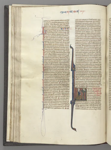 Fol. 46v, Numbers, historiated initial L, Moses with horns, kneeling before God by Unknown, book, 1270-1300