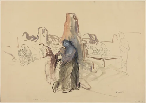 a) C'etait notre maison (recto); b) Refugees in a Landscape (verso) by Jean-Louis Forain, drawing, 1914-1919