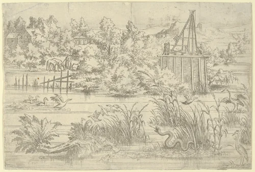Riverbank with Serpent by Léon Davent, print, 1540-1556