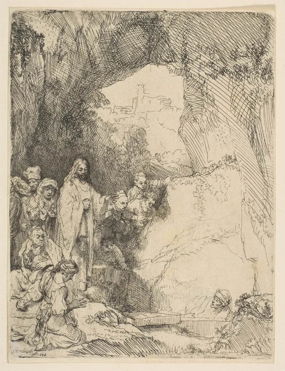 The Raising of Lazarus, small plate by Rembrandt van Rijn, print, 1642