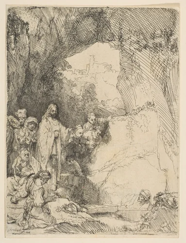 The Raising of Lazarus, small plate by Rembrandt van Rijn, print, 1642