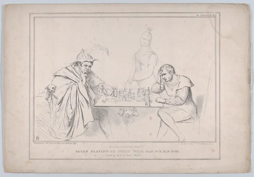 Retzsch's Extraordinary Design of Satan Playing at Chess with Man for his Soul by John Doyle, print, 1837