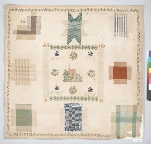 Embroidered darning sampler by Werk- en Leerschool, textile, 1845