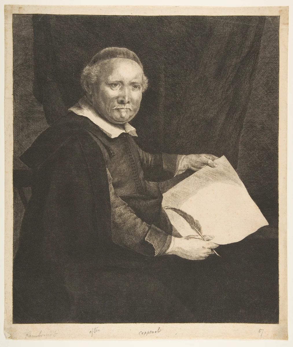 Lieven Willemsz van Coppenol, Writing Master: the Larger Plate (copy) by Rembrandt van Rijn, print, 1620-1924