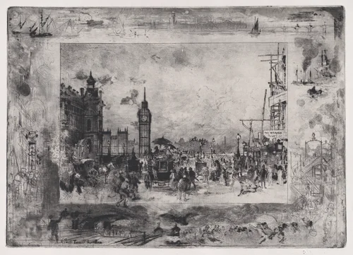 Westminster Bridge, or Westminster Clock Tower by Félix Hilaire Buhot, print, 1860-1898