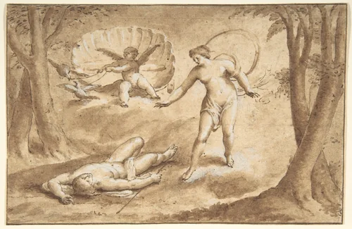 Venus Discovering the Death of Adonis by anonymous, drawing, 1600-1700