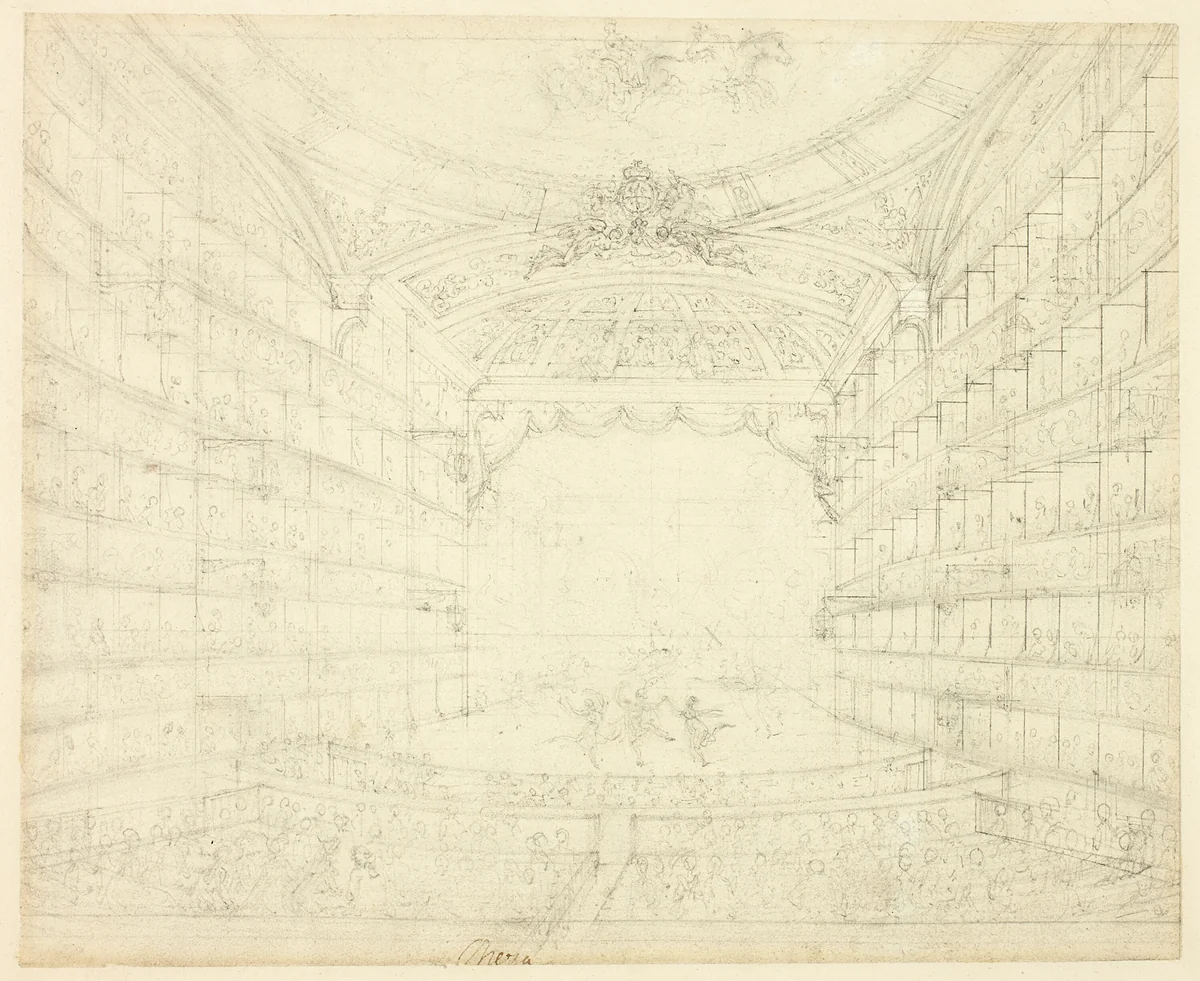 Study for Opera House, from Microcosm of London by Augustus Charles Pugin
Thomas Rowlandson, drawing, 1807-1809