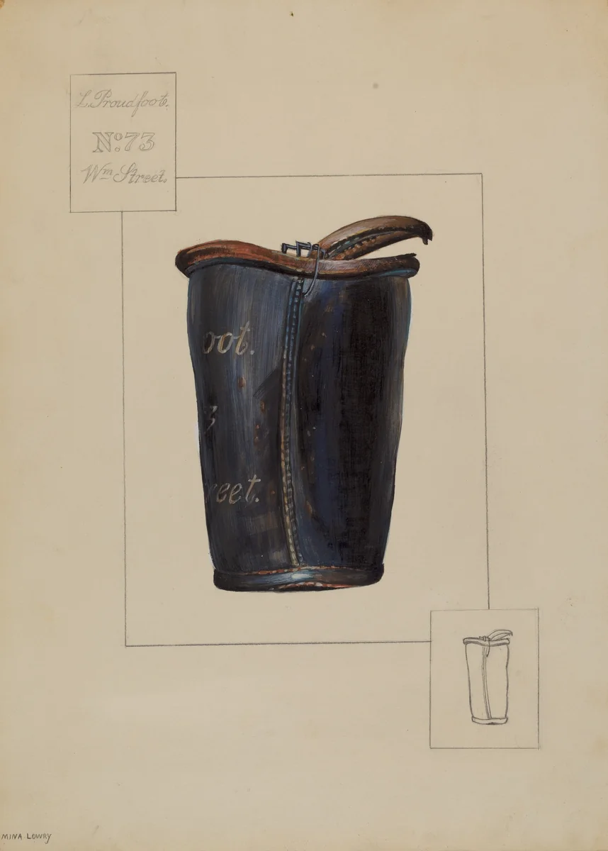 Leather Fire Bucket by Mina Lowry, index of american design, 1936