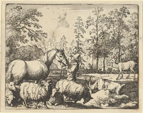 The Story of the Horse Who Wants Revenge on the Stag from Hendrick van Alcmar's Renard The Fox by Allart van Everdingen, print, 1650-1675