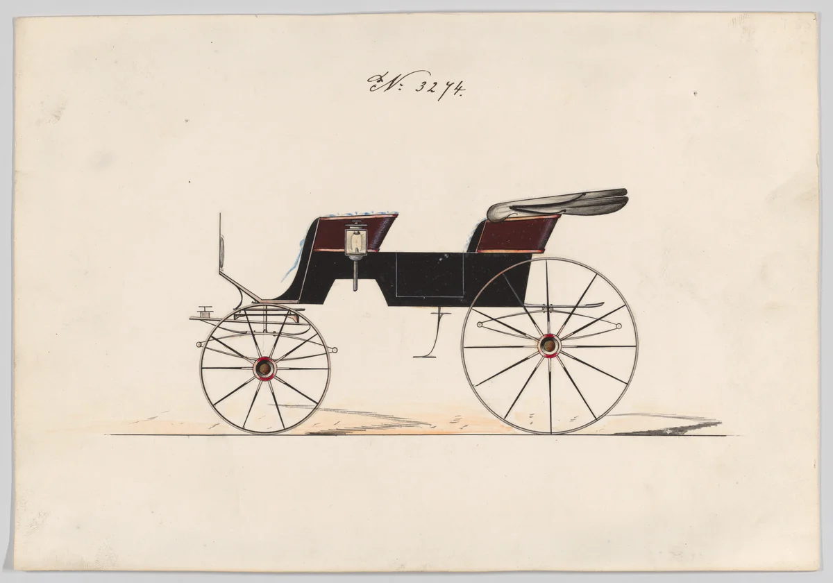 Design for 2 seat Phaeton, no. 3274 by Brewster & Co., drawing, 1876
