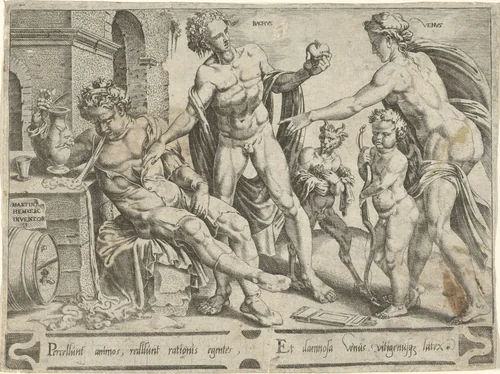 Wijn en lust nemen bezit van het hart van de dronkaard by Dirck Volckertsz. Coornhert, print, 1551