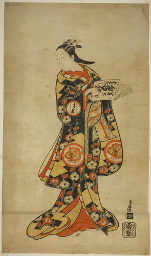 The Actor Sanjo Kantaro II as Oshichi in the play "Nanakusa Fukki Soga," performed at the Ichimura Theater in the first month, 1718 by Torii Kiyonobu I (鳥居 清信), print, 1718