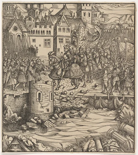 Entrance of the White King in Utrecht, from "Der Weisskunig" by Hans Burgkmair, print, 1775-1800