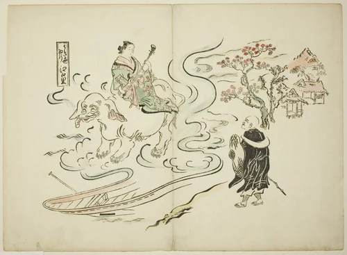 A Floating World Version of Saigyo at the Village of Eguchi (Ukiyo Saigyo Eguchi no sato) by Okumura Masanobu (奥村政信), print, 1710-1720