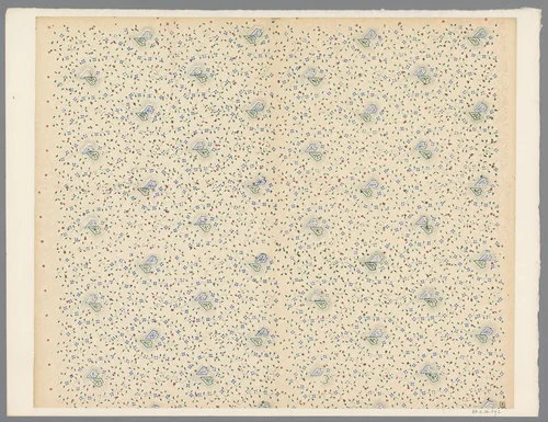 Blad met strooipatroon van ruitmotief tussen ranken en sterren op puntenfond by anonymous, print, 1800-1900