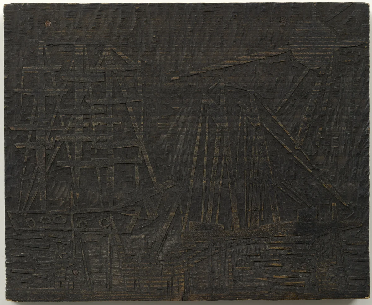 Woodcut for Anglers (with Sun and Ships) (Angler [mit Sonne und Schiffen]) by Lyonel Feininger, print, 1919