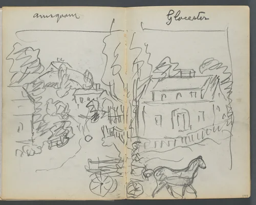 Sketchbook, The Dells, N° 127, page 176 & 177: "Annisquam - Glocester" by Maurice Prendergast, book, 1919-1921