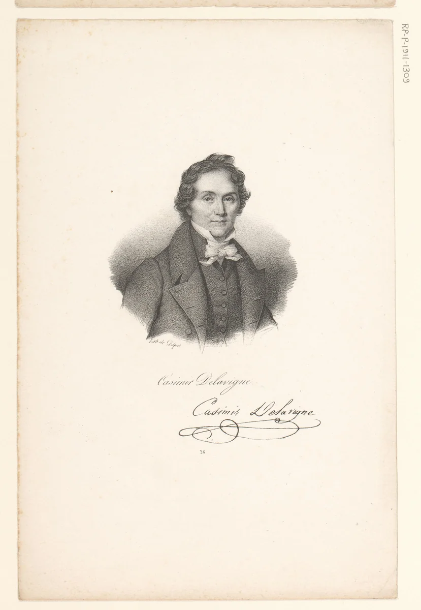 Portret van Casimir Delavigne by anonymous, print, 1818-1842
