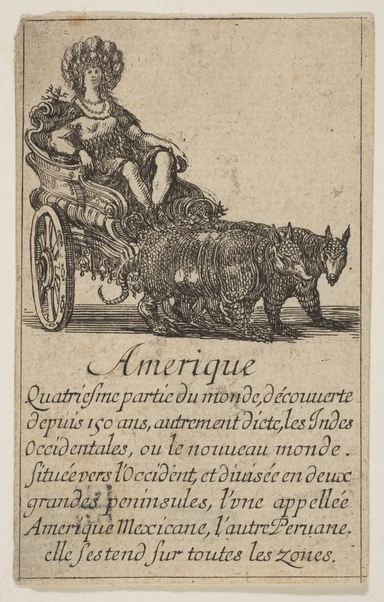 Allegory of America, from the playing cards "Jeu de la Géographie" by Stefano della Bella, print, 1644