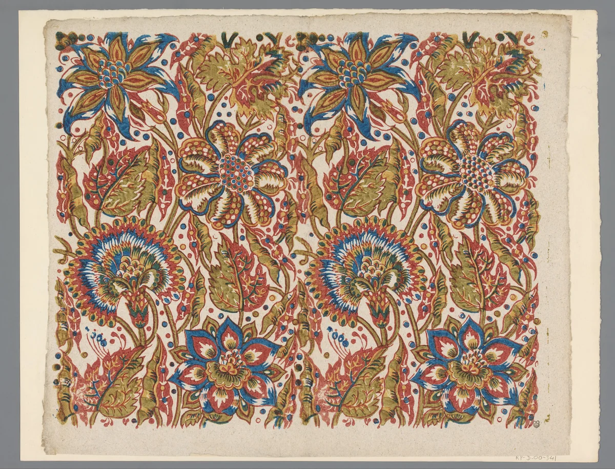 Blad met grote bloemen en bladeren by anonymous, print, 1700-1850