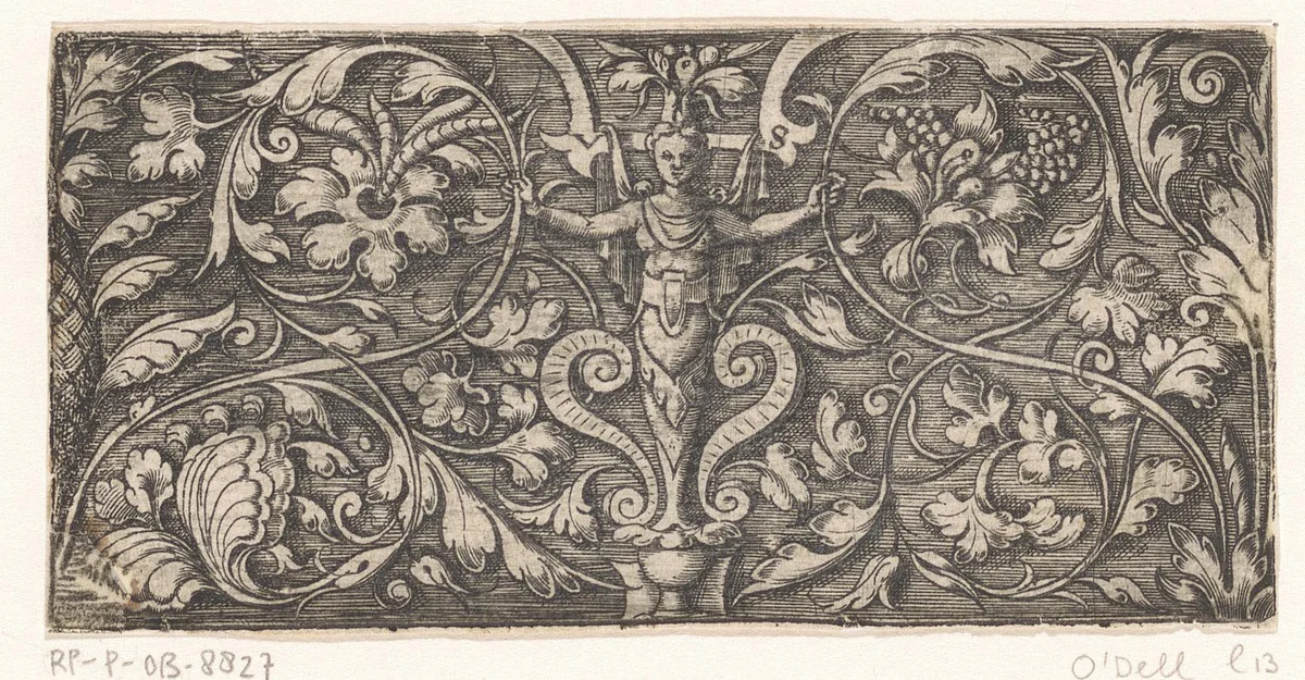Ontwerp voor een ornament met gebladerte en vruchten by Unknown, print, 1524-1562