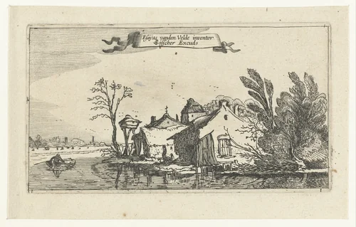 Boerderij met duiventil aan een rivier by anonymous, print, 1610-1650