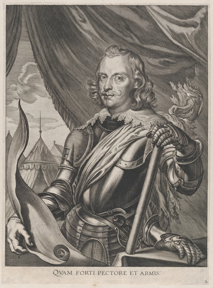 Plate 3: Portrait of Ferdinand Cardinal Infante of Spain, in military armor; from Guillielmus Becanus's 'Serenissimi Principis Ferdinandi, Hispaniarum Infantis...' by Jacobus van Schoor, print, 1636