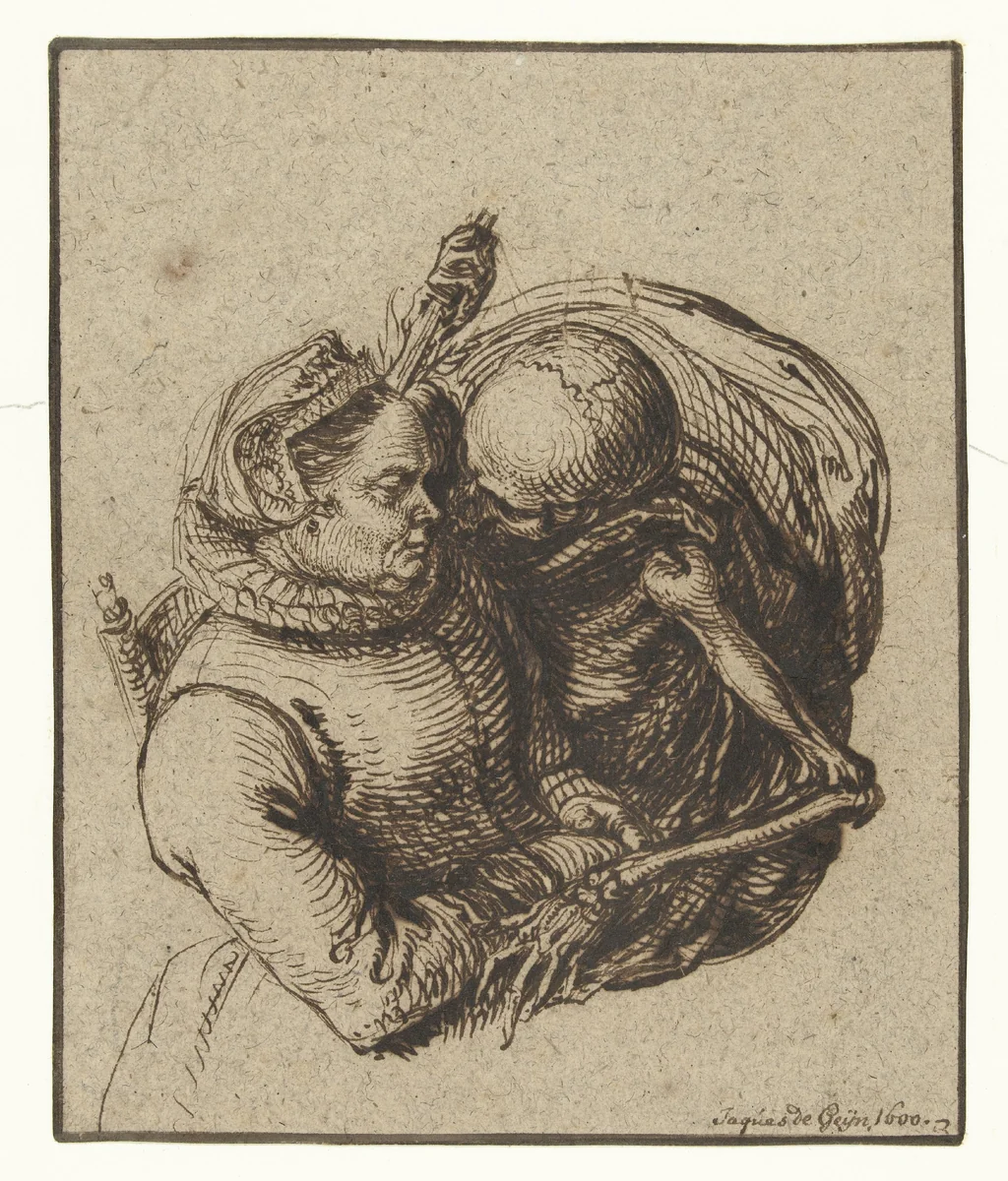 Vrouw en de Dood by Jacques de Gheyn, drawing, 1600