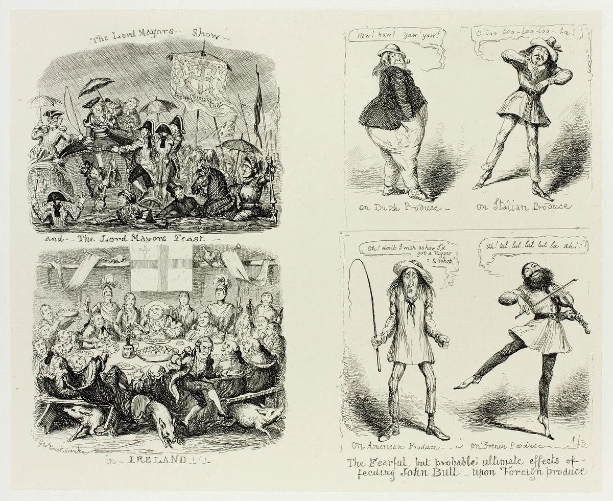 The Lord Mayors Show and the Lord Mayors Feast in Ireland from George Cruikshank's Steel Etchings to The Comic Almanacks: 1835-1853 (left) by George Cruikshank, print, 1850