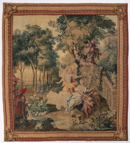 Flora and Zephyrus (from Set of Ovid's Metamorphoses) by Gobelins Manufactory, textile, 1704-1731