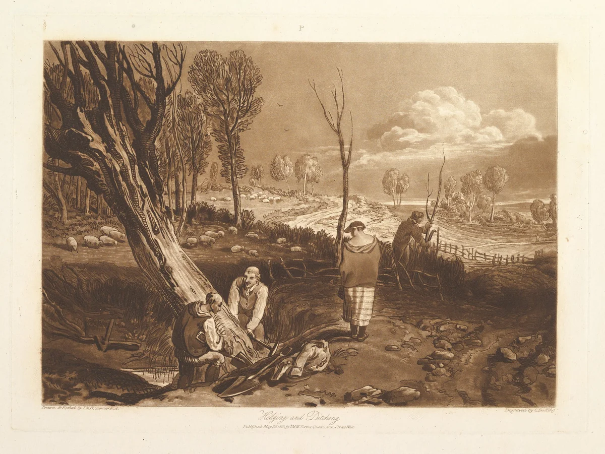 Hedging and Ditching, part X, plate 47 from "Liber Studiorum" by Joseph Turner, print, 1812