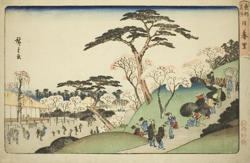 Nippori, from the series "Famous Places in the Eastern Capital (Toto meisho)" by Utagawa Hiroshige (歌川広重), print, 1830-1843