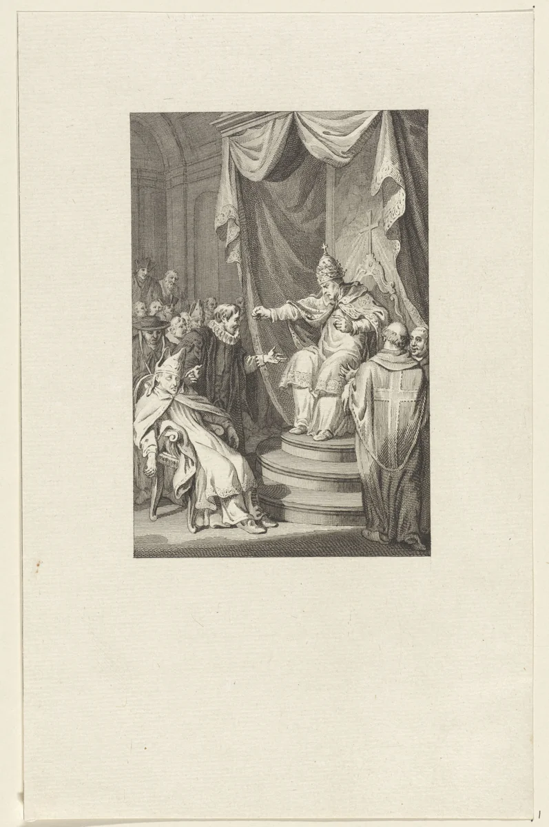 Paus Stephanus VI (VII) veroordeelt het lijk van paus Formosus by Reinier Vinkeles, print, 1782