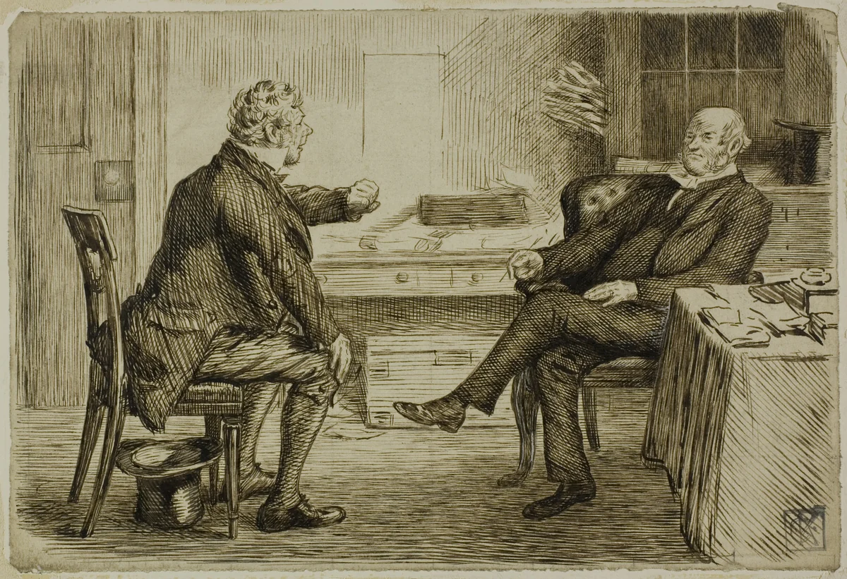 Solicitor and Client by Charles Samuel Keene, drawing, 1870-1891
