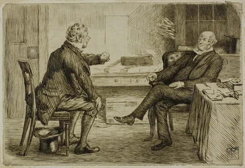 Solicitor and Client by Charles Samuel Keene, drawing, 1870-1891