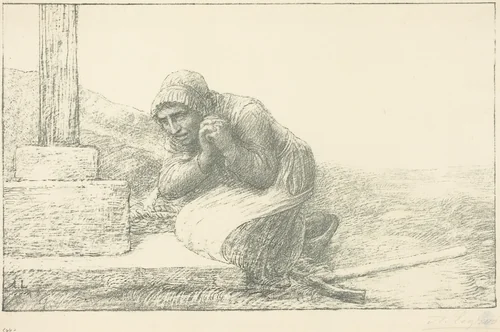 At the Foot of the Cross (Au pied de la croix) by Alphonse Legros, print, 1837-1911