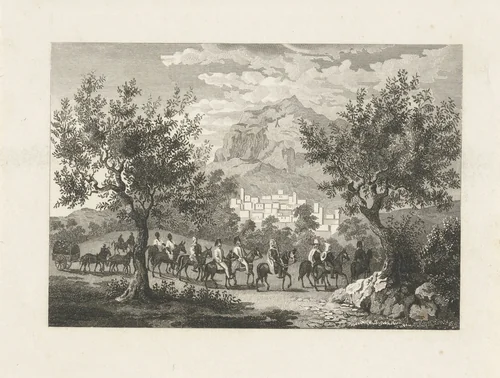 Ottomaanse ruiterstoet bij een hoge berg by Henricus Wilhelmus Couwenberg, print, 1830-1845
