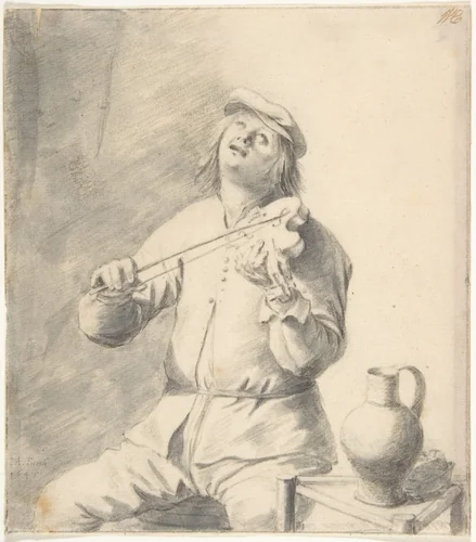 Man Playing The Violin by Hendrick Sorgh, drawing, 1645