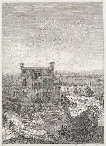 Views: A House Surrounded by Six Columns by Antonio Canaletto, print, 1735-1746